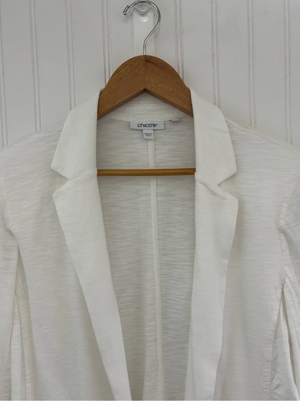 Chico’s White Open Front Knit Blazer Cardigan Jacket Size Large (Chico’s 2)